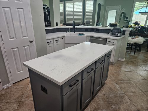 kitchen island with new cabinets, countertop