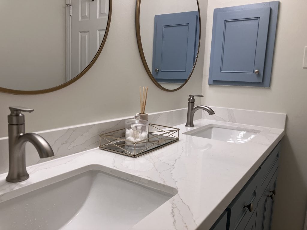 primary bathroom double sink in quartz countertop